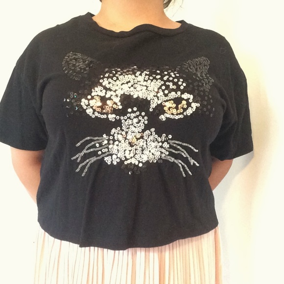 Forever 21 Sequined Cat Crop Top - Picture 4 of 5